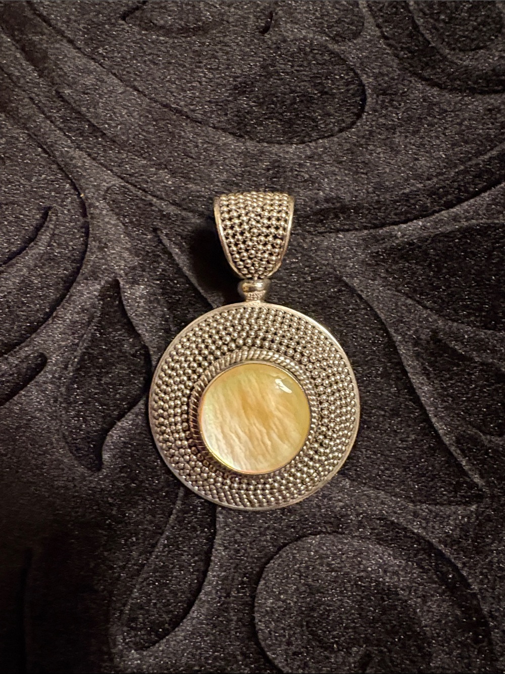 NWOT Sterling Silver Round Pendant with Mother of Pearl Inset - Silver and Cream